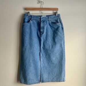 Vintage VIPetites Blue Denim Midi Skirt w/ Front Slit